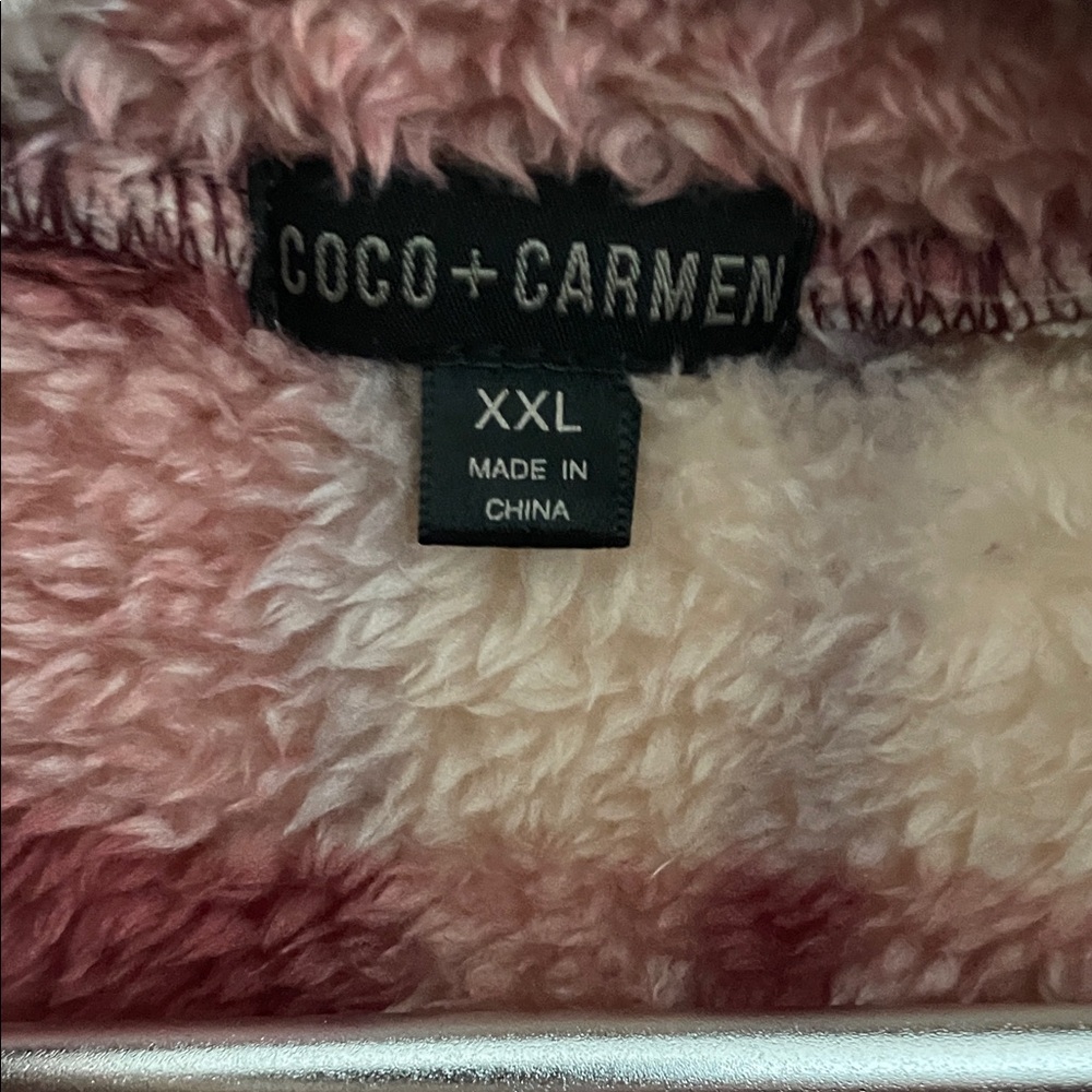Coco + Carmen Plush Teddy Plaid Jacket in Burgundy and Cream - Picture 3 of 8